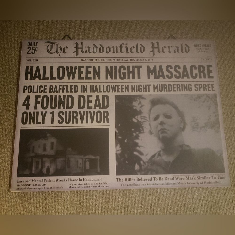 Michael Myers Haddonfield Herald Sign - Halloween